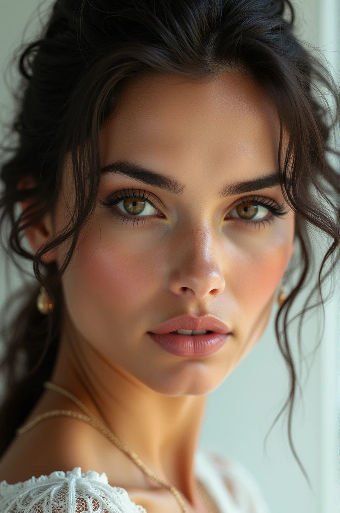 Recreate an image of the union of Adriana Lima's young face and Brooke Shields.. A beautiful combination. 
