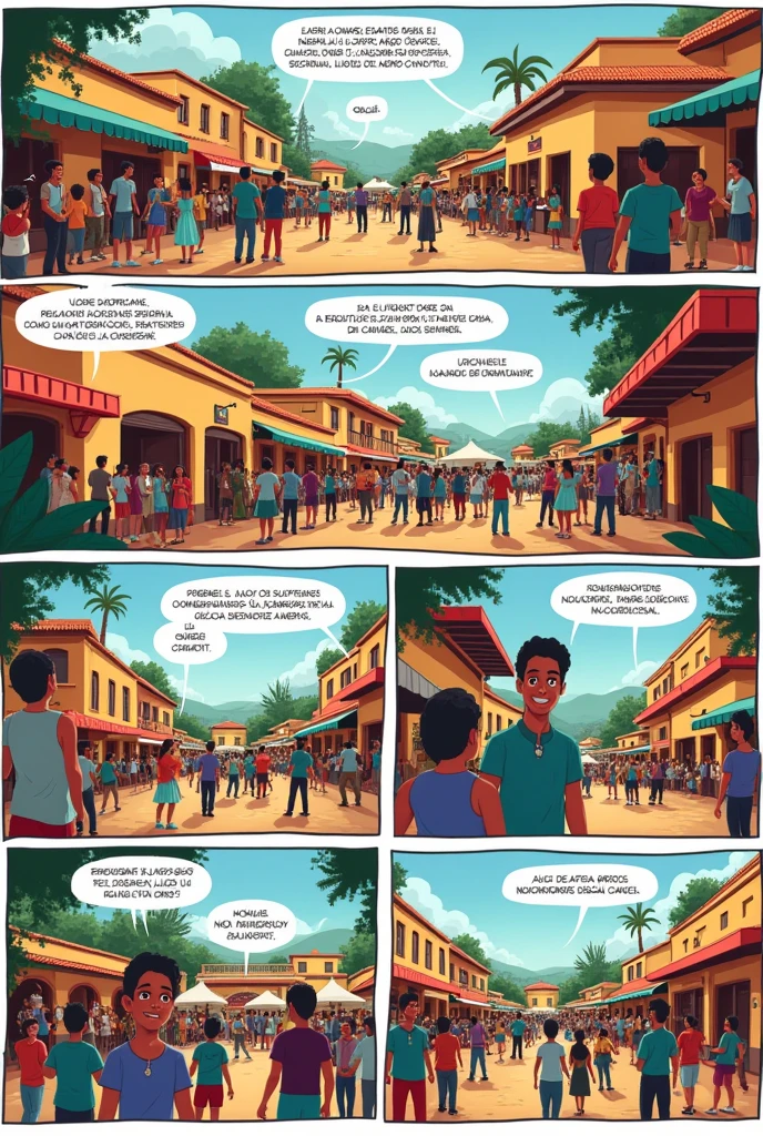 Create a comic strip outlining the criteria for organizing a cultural event in Spanish.