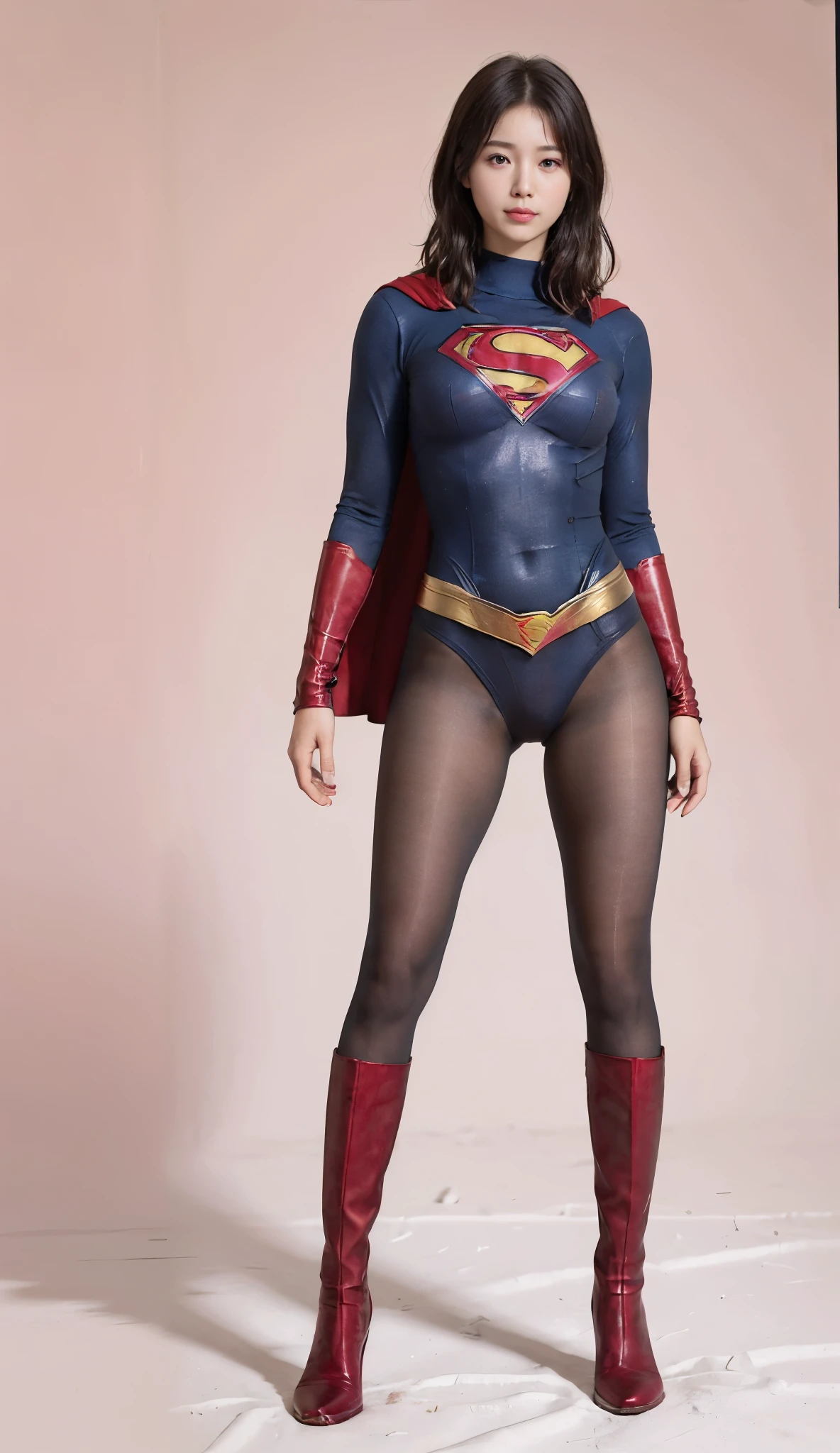 No background、(((Beautiful legs in black tights.)))、(((Legally express the beauty of your smile)))、((((Make the most of your original images)))、(((Supergirl Costume)))、(((Beautiful short bob hair)))、(((suffering)))、(((Please wear black tights....、Wear red boots)))、((Best image quality、8k))、((Highest quality、8k、masterpiece:1.3))、(((Preserve background )))、Sharp focus:1.2、Beautiful woman with perfect figure:1.4、Slim Abs:1.2、Wet body:1.5、Highly detailed face and skin texture、8k