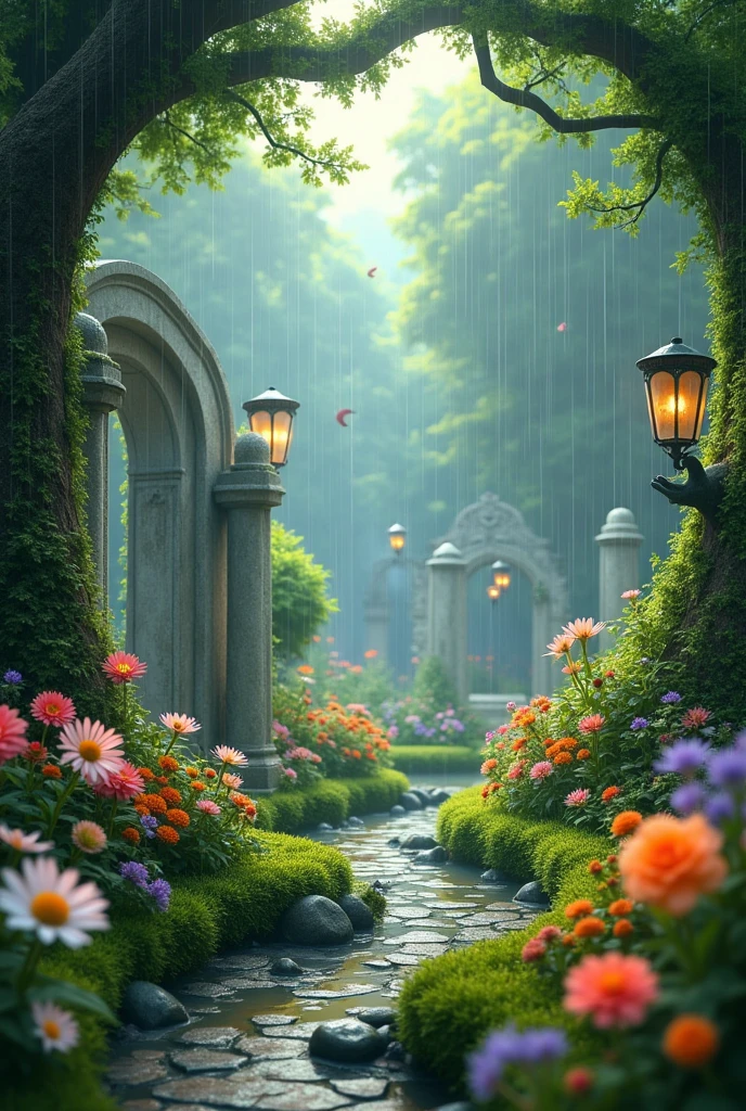 A fairytale garden where it rains