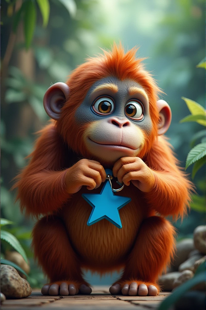 Make a scientist orangutan with a blue star-shaped badge
