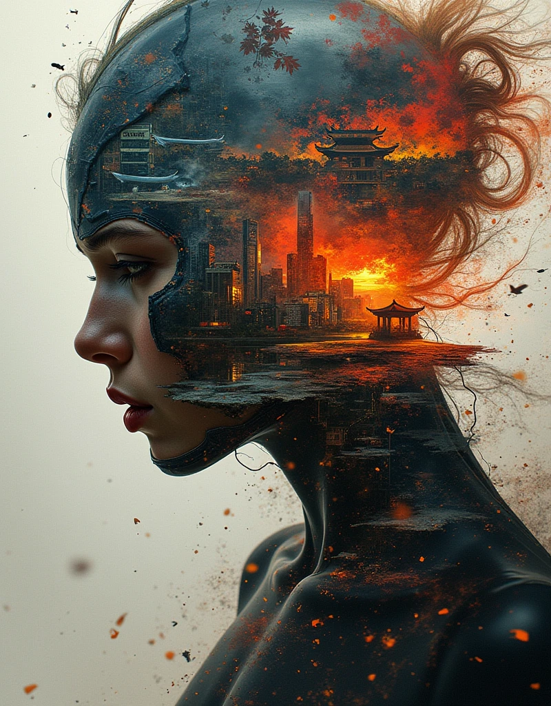 (Fusion of Abstract Art and Realism:1.4), (masterpiece quality:1.4), (ultra-high-definition:1.4), a unique blend of abstract and realistic elements, where the precise details of realism merge seamlessly with the expressive freedom of abstract art, (realistic subject matter such as a portrait or landscape with a focus on accurate anatomy, textures, and lighting:1.2), (abstract elements like bold colors, dynamic shapes, and fluid patterns integrated into the composition:1.2), (a harmonious balance between realistic details and abstract forms:1.2), (vivid, lifelike colors and textures contrasted with bold, unconventional abstract hues:1.2), (complex background that combines realistic scenery with abstract distortions and patterns:1.2), (dynamic lighting that enhances both realistic and abstract aspects:1.2), (highly detailed and polished execution with a focus on blending different styles:1.2), (a composition that draws the viewer into a dual experience of realism and abstract expression:1.2), perfect image quality, (captivating and thought-provoking, offering a fresh perspective on artistic fusion), innovative and visually stunning