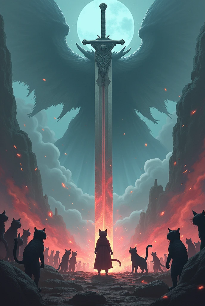 A giant sword piercing the point、The Demon King's Death Throes、cat ninja、Many cute cat ninjas、Cat Ninja is the strongest