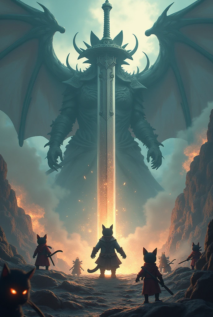 A giant sword piercing the point、The Demon King's Death Throes、cat ninja、Many cute cat ninjas、Cat Ninja is the strongest