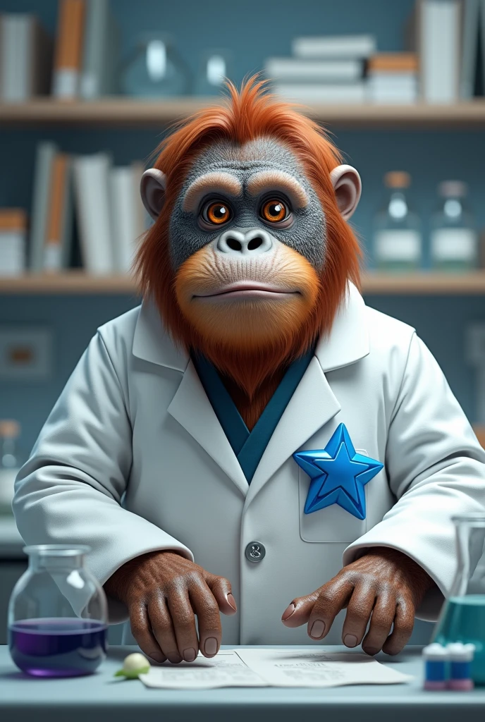 A purple gorilla to be a team mascot holding a glass of milk in his right hand, a stethoscope around his neck and a snake entwined around his left arm