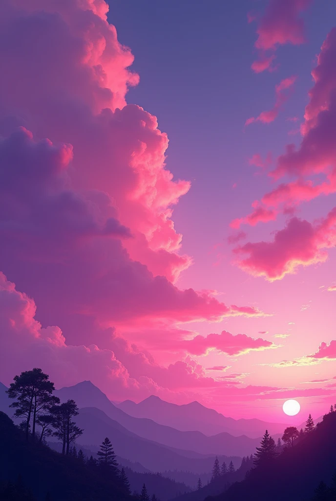 null、Purple-red clouds、sunset、Mountain