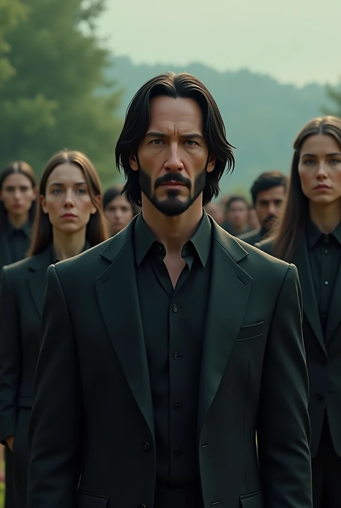 Sad keanu reeves at a funeral, pixar style, cinematic, masterpiece, high-aesthetic, realistic