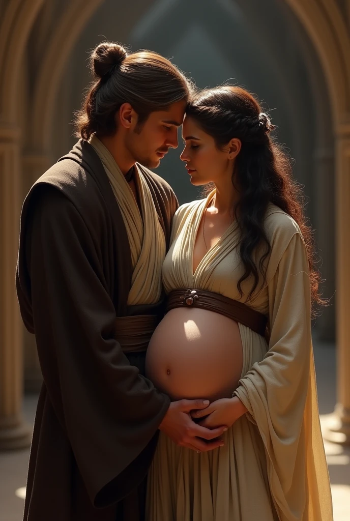 Female Anakin Skywalker pregnant with Obi Wan holding her