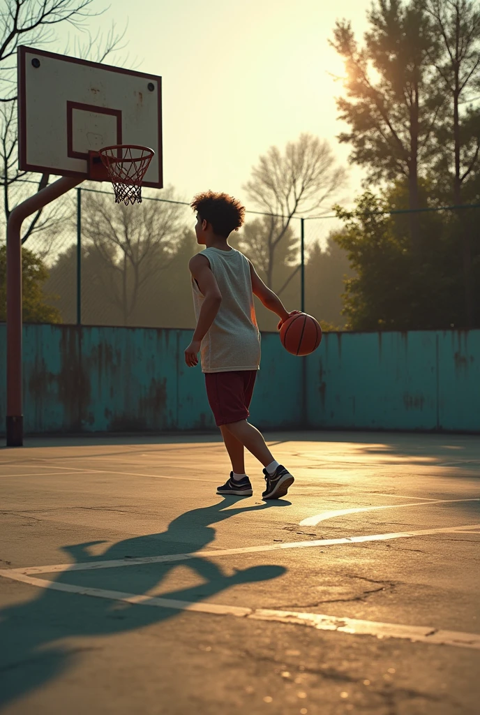 The late afternoon sun cast long shadows across the weathered court, its cracked asphalt stained by years of use. A teenage boy, clad in a faded jersey and worn sneakers, dribbled a basketball with a rhythmic bounce that echoed through the empty space. His movements were fluid, almost meditative, as he practiced his shots against a rusting hoop that sagged slightly under its own weight.