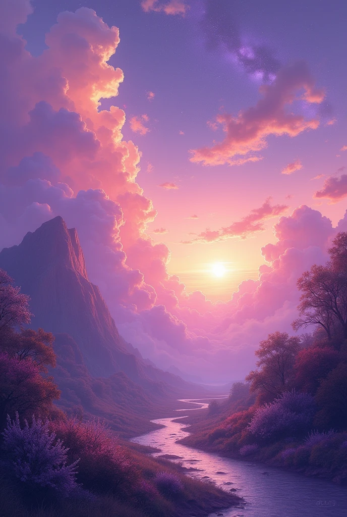null、Purple clouds、sunset、nature