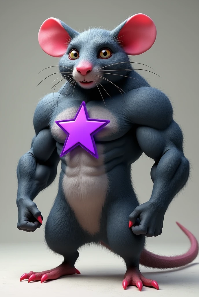 Make a rat with muscles with a purple star-shaped badge. 