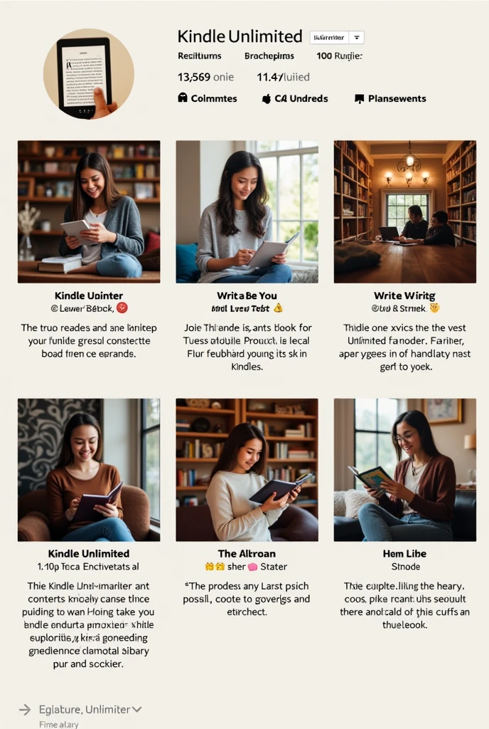 pagina instagram com posts que promovem o kindle unliminated