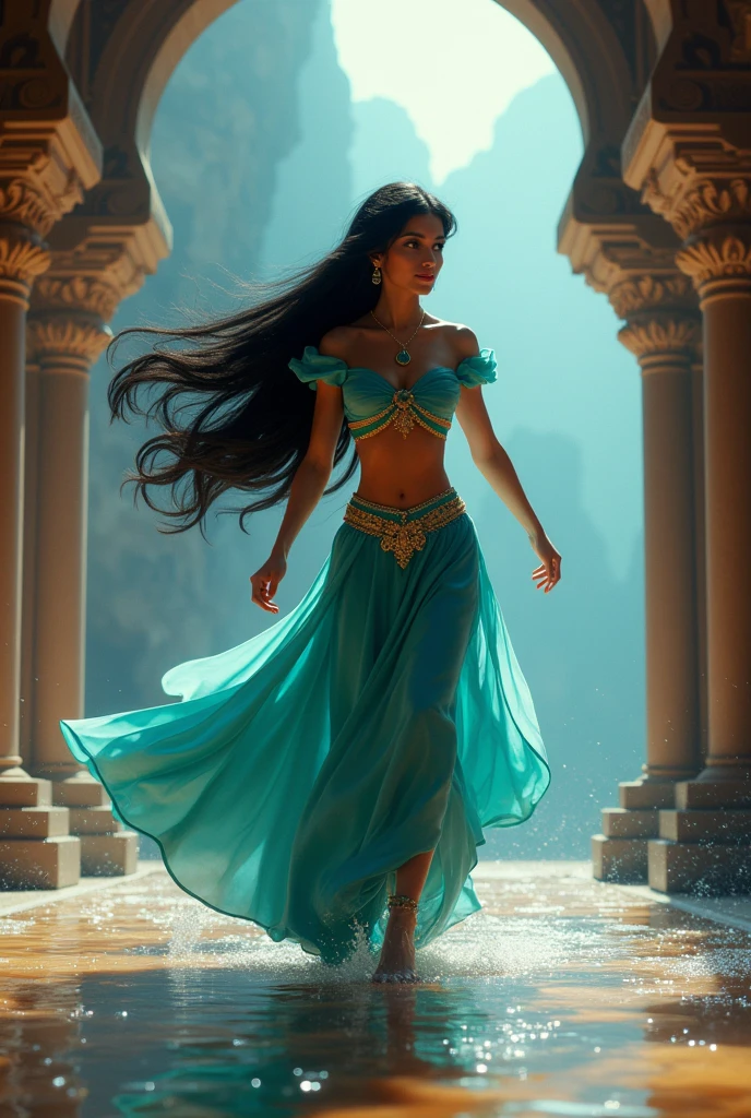 Stunning Princess Jasmine, photo in 8k, in action, cinematic.