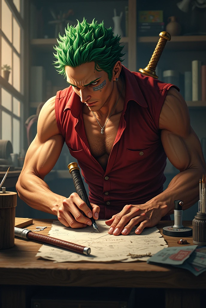 Roronoa zorro in costar on his work's table