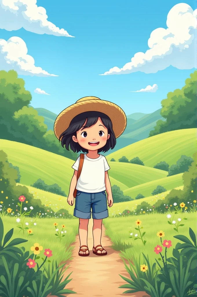 countryside、rural、Straw hat、Girl、comics、summer