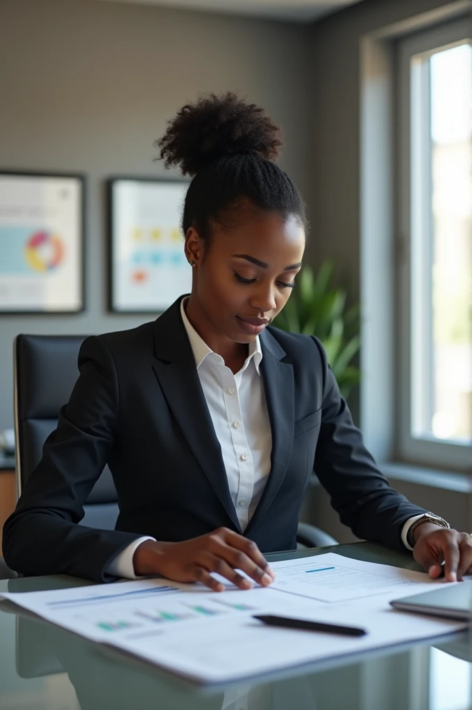 Une comptable Africaine dans son bureau.
