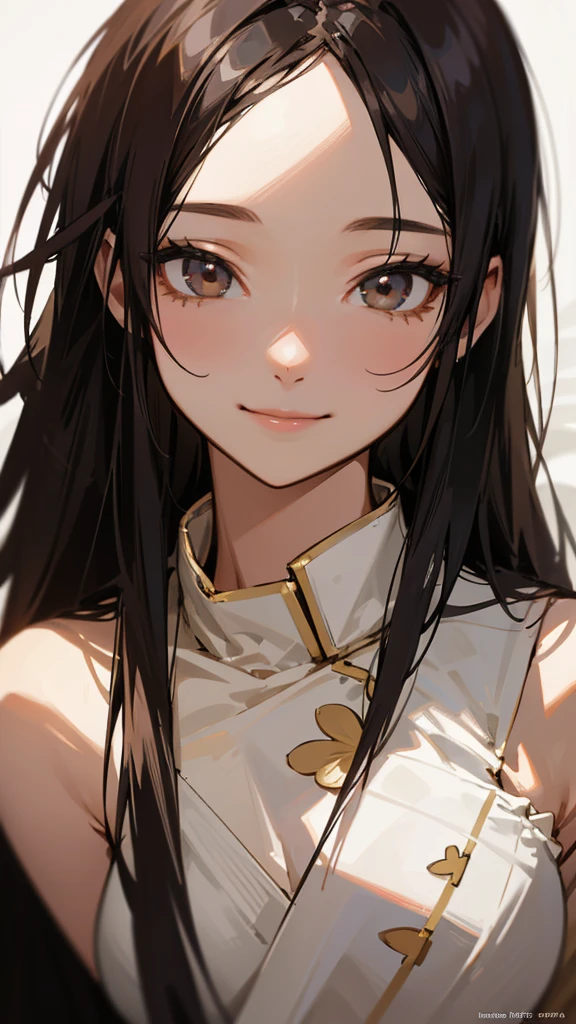 One person, High resolution, Long Hair, masterpiece, Textured skin, Long Hair, smile, Almond Eye、Close up of face