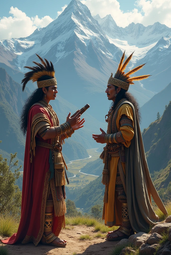 The Inca proposes something to Viracocha with his quena