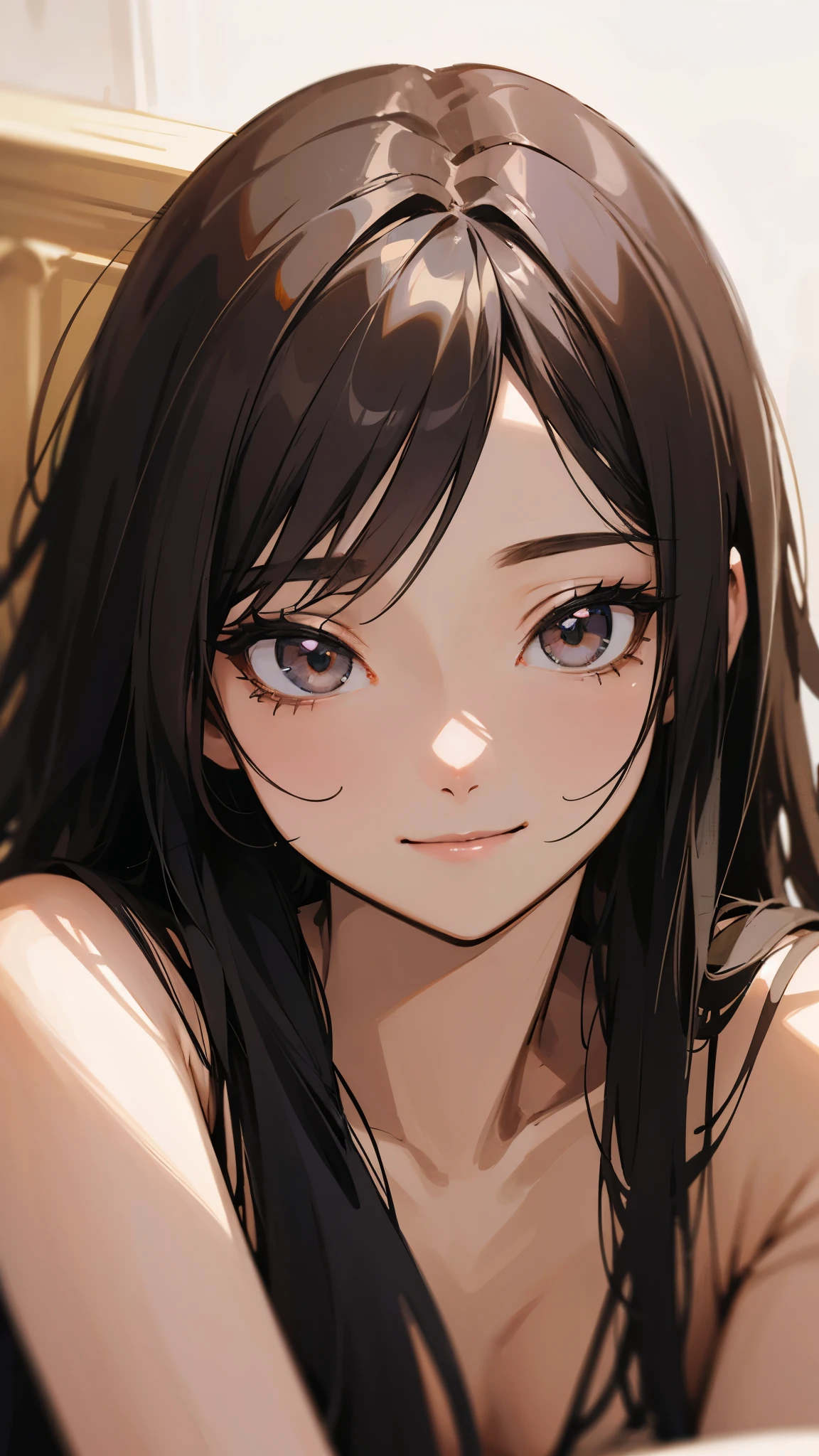 One person, High resolution, Long Hair, masterpiece, Textured skin, Long Hair, smile, Almond Eye、Close up of face
