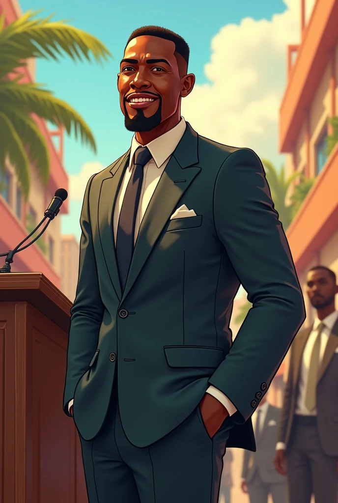 personnage animé politique africain en costume