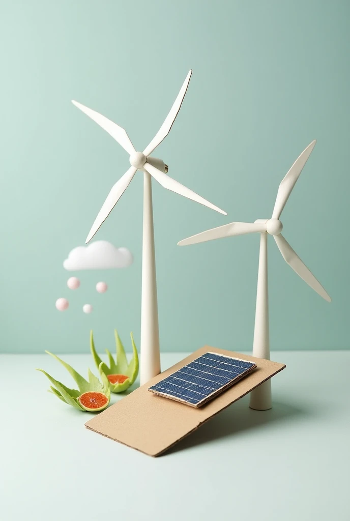 a mockup of a solar panel or a wind turbine made of simple materials
