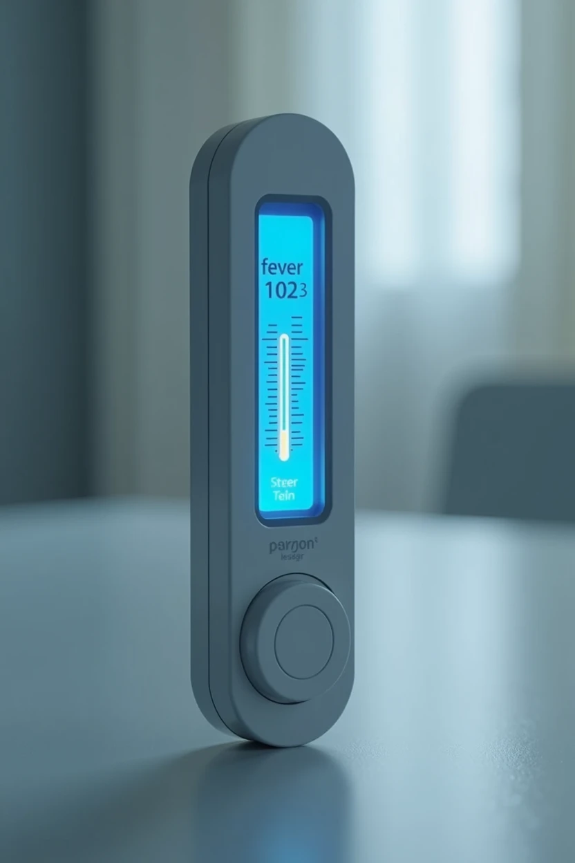 Generate a realistic picture of thermometer having fever 102.3
