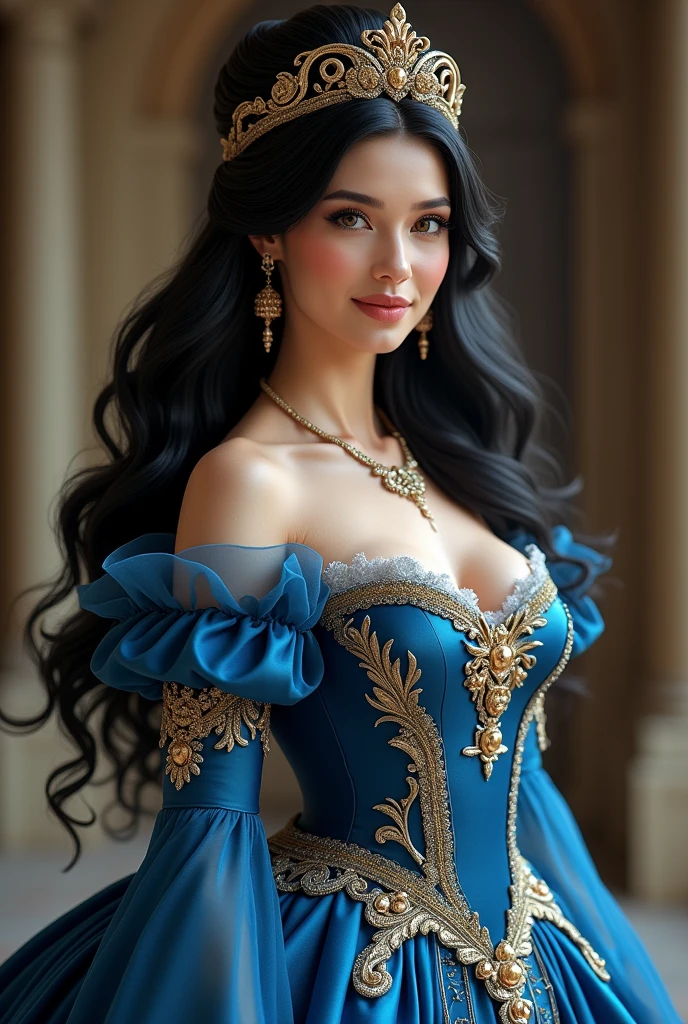 Majestic queen woman light blue color big breast black hair
