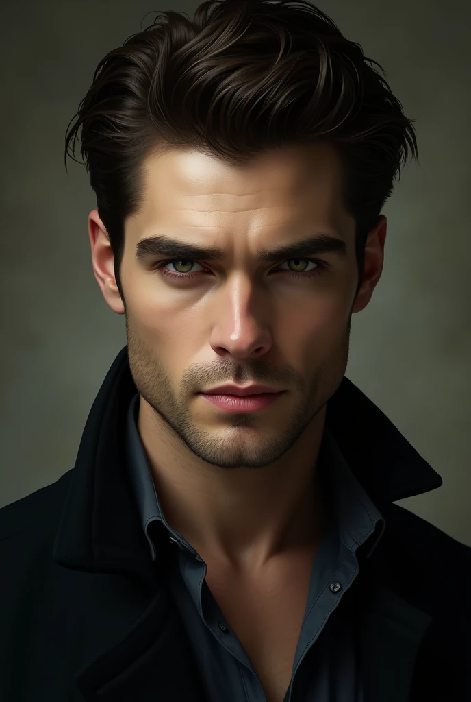 Create an image inspired by Stefan Salvatore (Paul Wesley) realisitic, light shading, facing the front, (paul wesley)