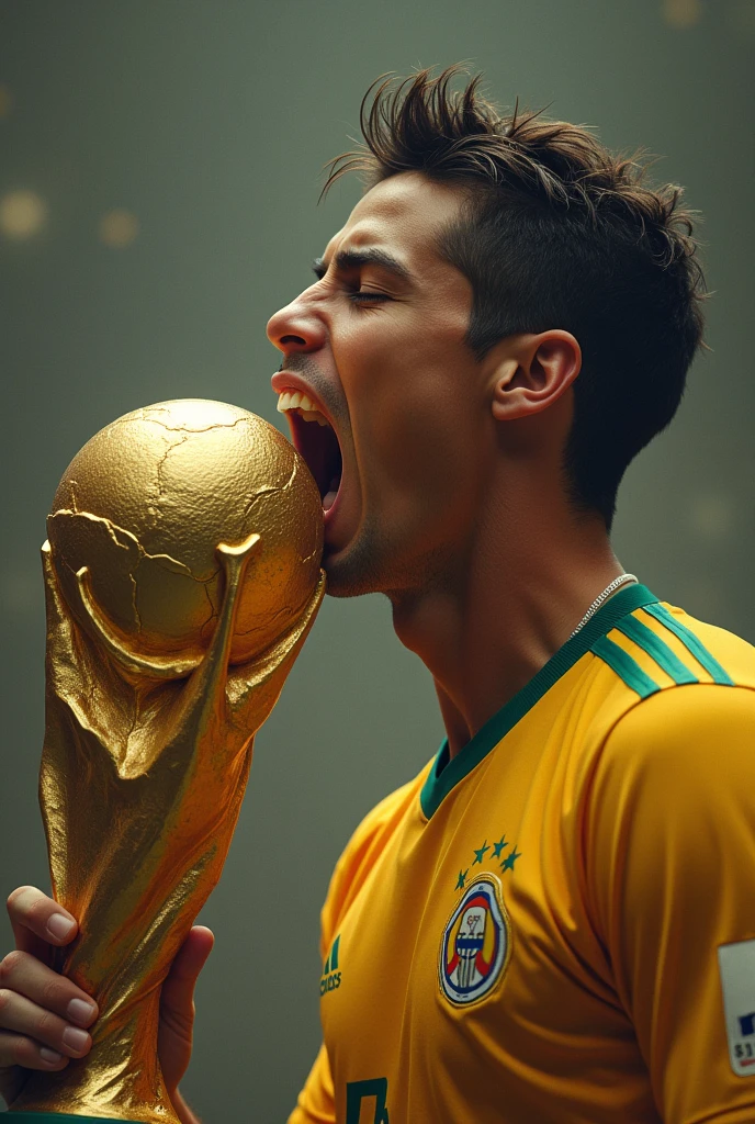 Cristiano Ronaldo eats the world cup trophy