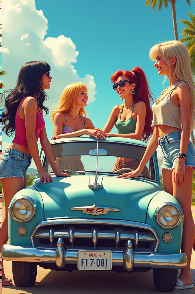 5 girls with a car font