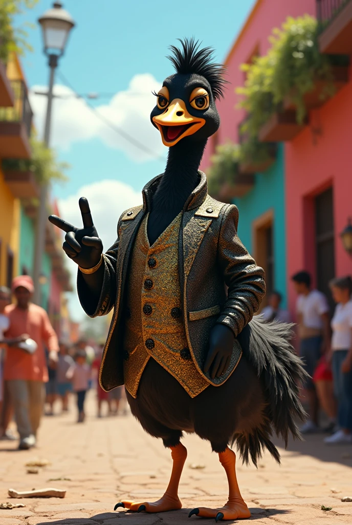 A rapper goose wearing Michael Jackson clothes in Pochutla, Oaxaca 