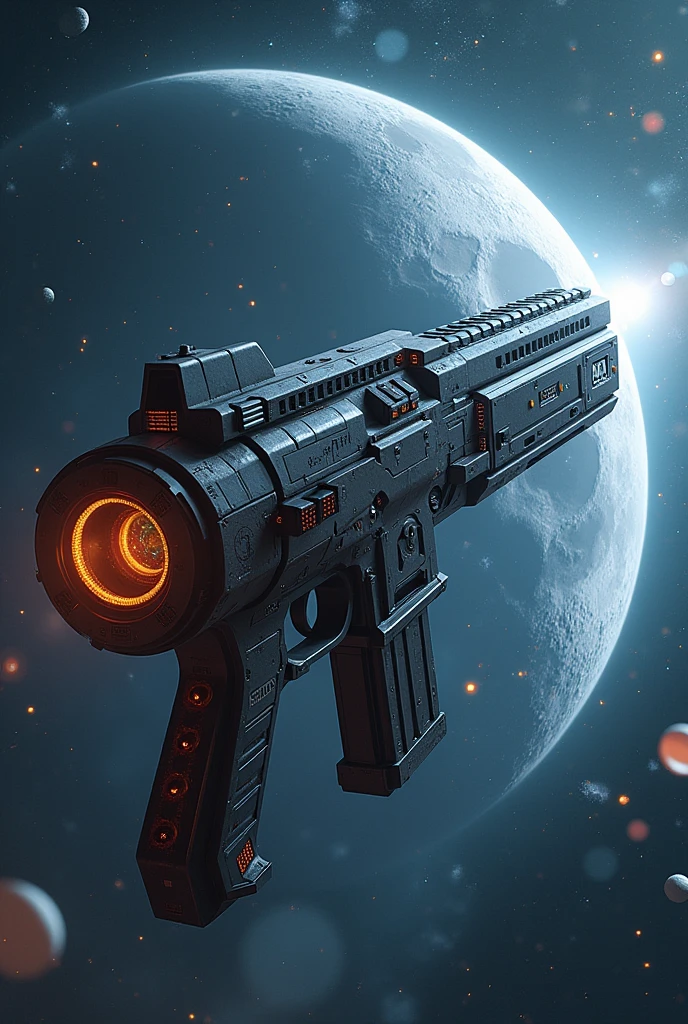 A gun as huge as a city,that can do the moon rotate faster,the gun i'm the space