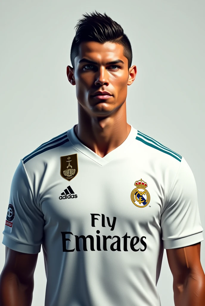Cristiano Ronaldo wearing a Real Madrid soccer jersey with the Krital brand as a sponsor.