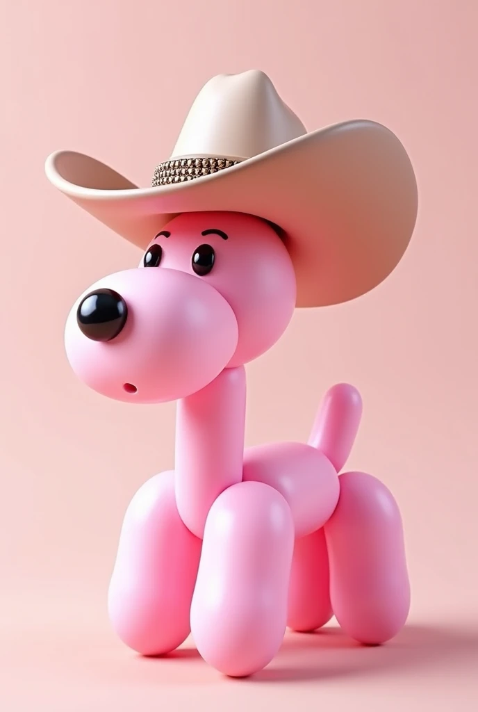 Pink balloon dog wearing a cowboy hat 