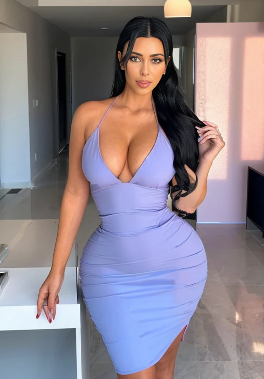 there is a woman in a blue dress talking on a telephone, half pink, still from kim kardashian movie, portrait half pink, portrait of half pink, clear portrait of half pink, Official product photo, kim kardashian, Instagram Template, Violet Myers, in blue dress, seductive lady, telephone, Kim Kardashian as a police officer, by Wayne England, by Dan Luvisi