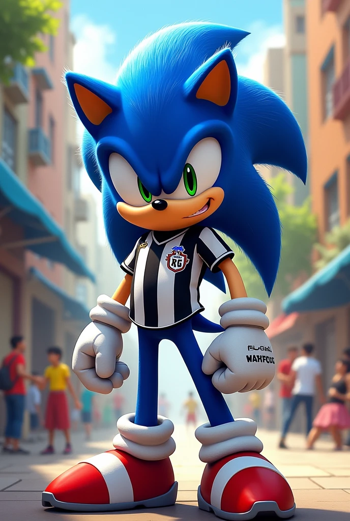 Sonic the Hedgehog wearing the Botafogo de Futebol e Regatas jersey