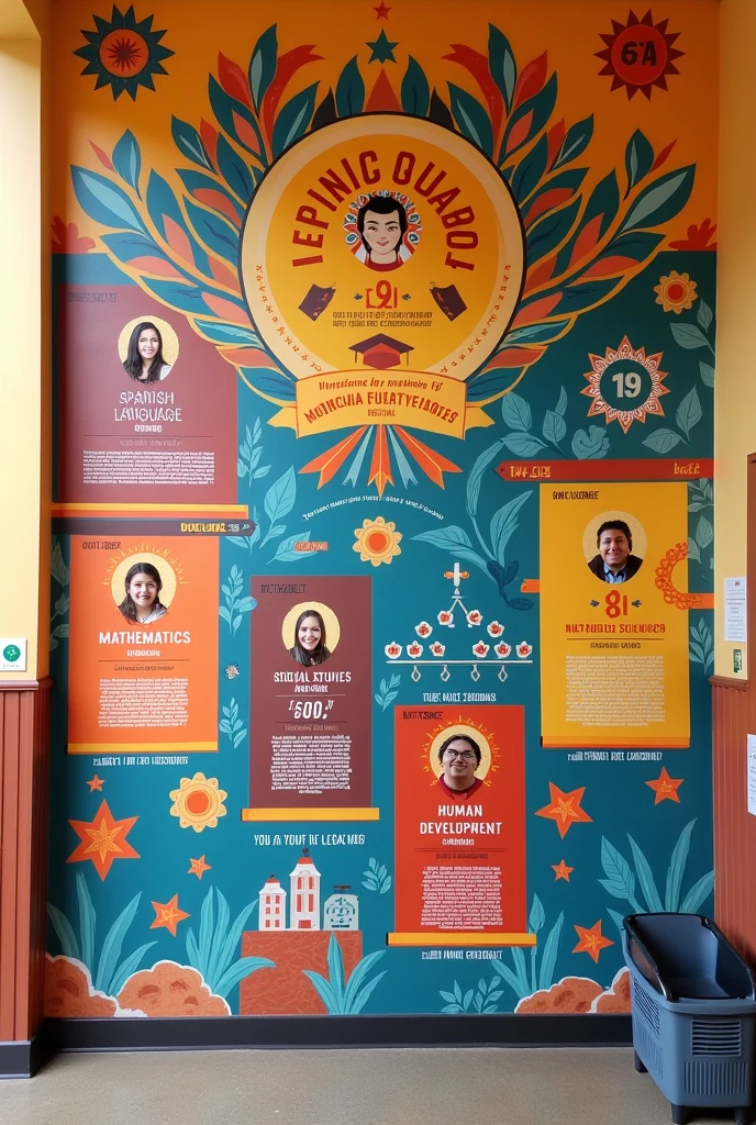 A motivational mural decorated where students' photos should be placed in the categories of outstanding and excellent, taking into account that this should be done for Spanish Language, mathematics, social, natural, art and human formation, everything on the same mural.