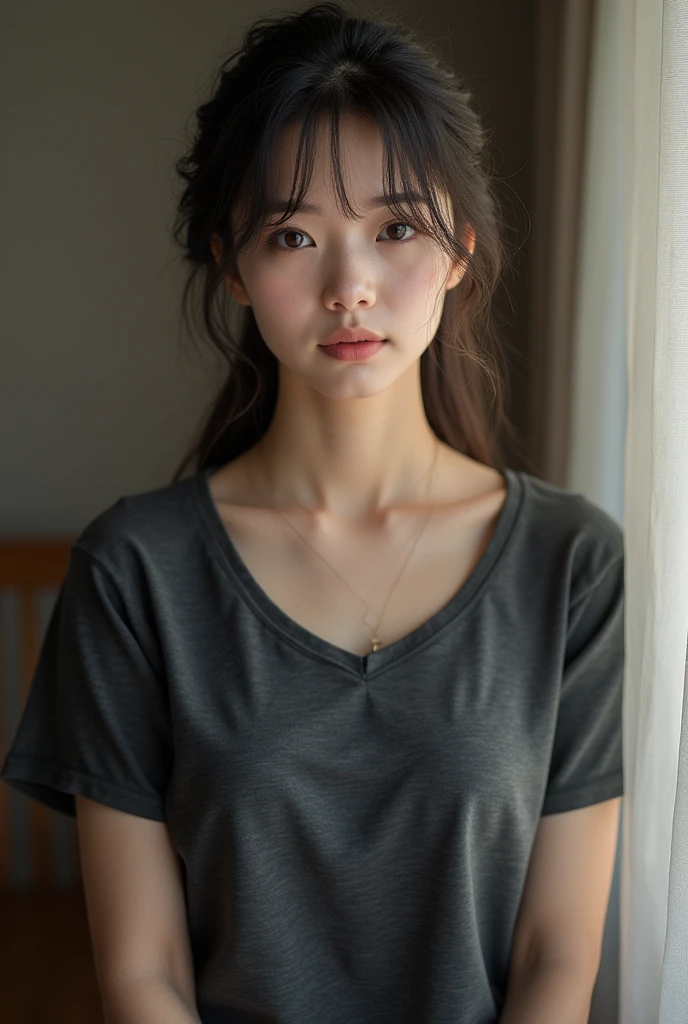 (((One person,alone))),(Highly realistic photos, High resolution, Detailed face, Beautiful Eyes) Japanese women, 30 years old, Cute Face, Nice body, Take a photo book,Healthy Body,Thighs、turn over、Depth of written boundary,、Narrow eyes,Light Smile、Boa Hancock Cosplay、Backlight、Fitted T-shirt、leggings