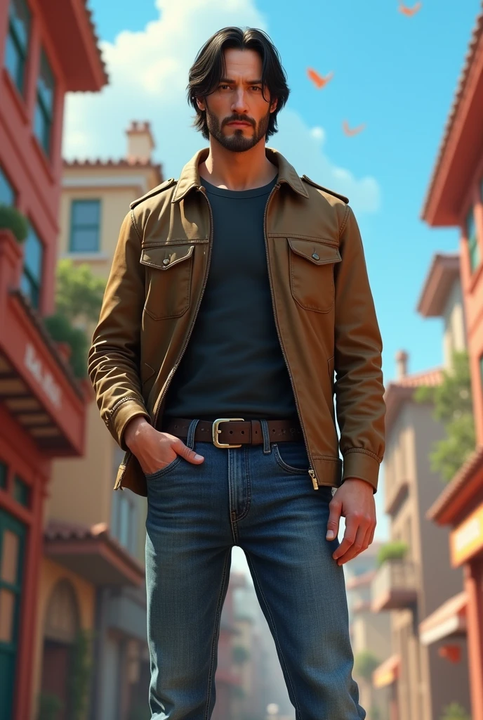 Keanu reeves wearing jeans, pixar style, cinematic, masterpiece, high-aesthetic.