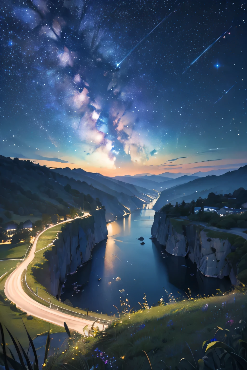 ((Landscape only))、(Greenish starry sky)、constellation、milky way