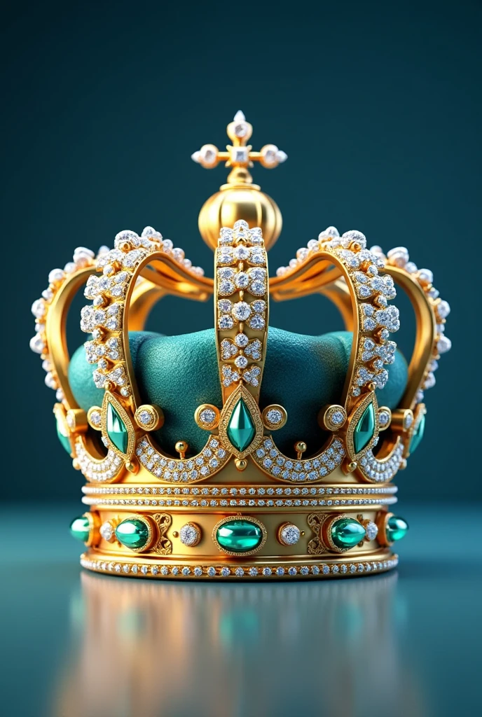L'image montre un design en 3D d'une couronne dorée ornée de nombreux diamants et pierres précieuses bleu. au dessus de la couronne, on voit le nom "Dayan" écrit en lettres majuscules avec un style similaire, également incrusté de diamants et de pierres précieuses vert. L'ensemble de l'image donne une impression de luxe et de royauté.Dans un fond bleu