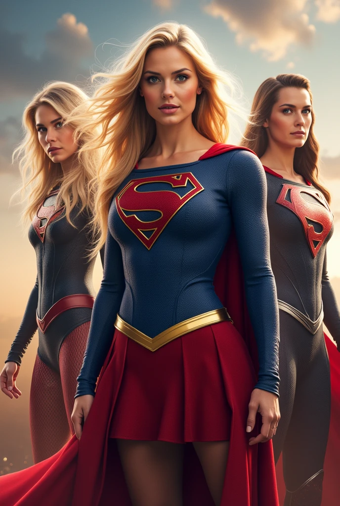 Gaia Weiss under the mantle of the Kryptonian Kara Zor-El aka Supergirl alongside her cousin Clark Kent aka Superman suits Superman Man Of Steel Movie and Adriana Lima under the mantle of the Thanagarian warrior Chay-Ara aka Hawkgirl 