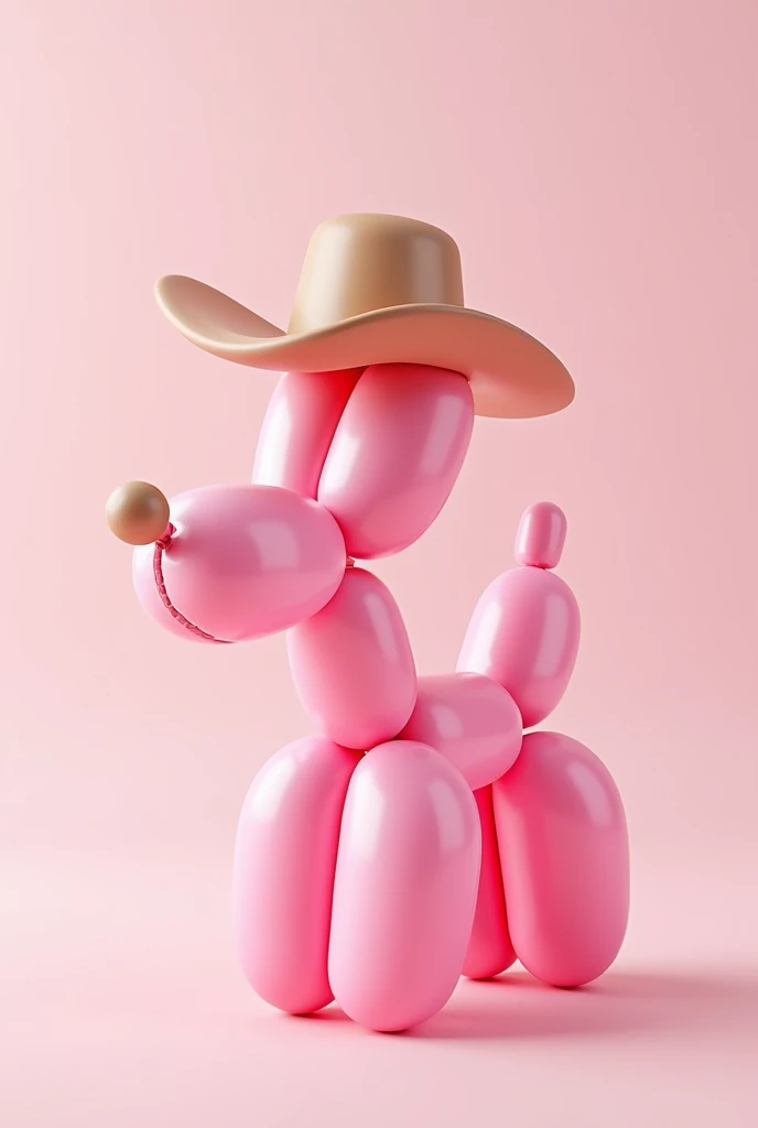 Pink balloon dog wearing a cowboy hat 