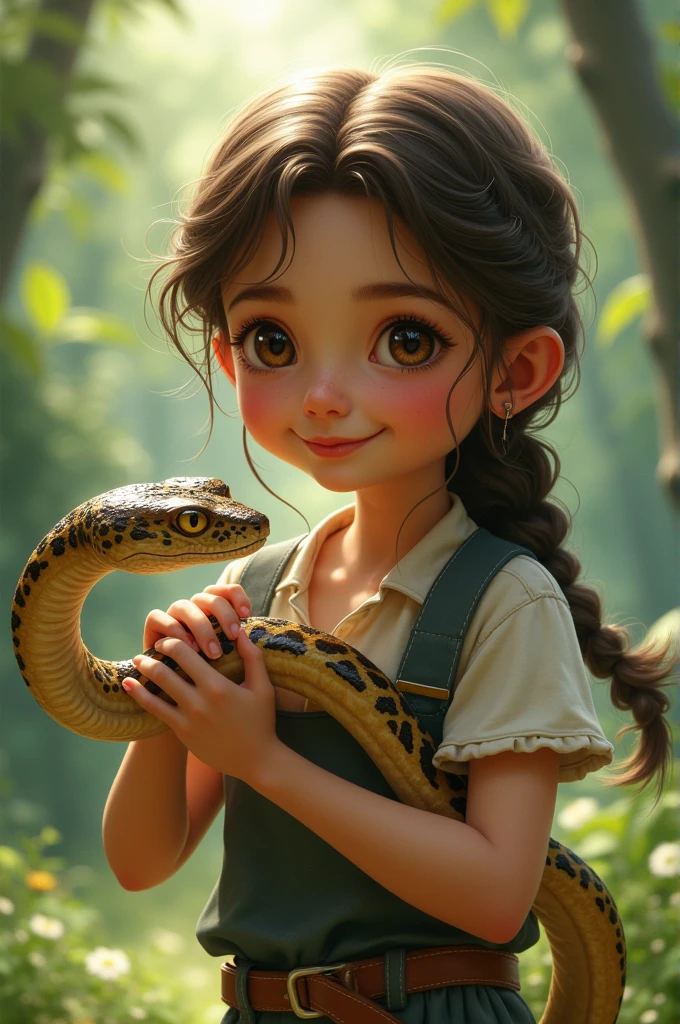 A girl playing with a snake