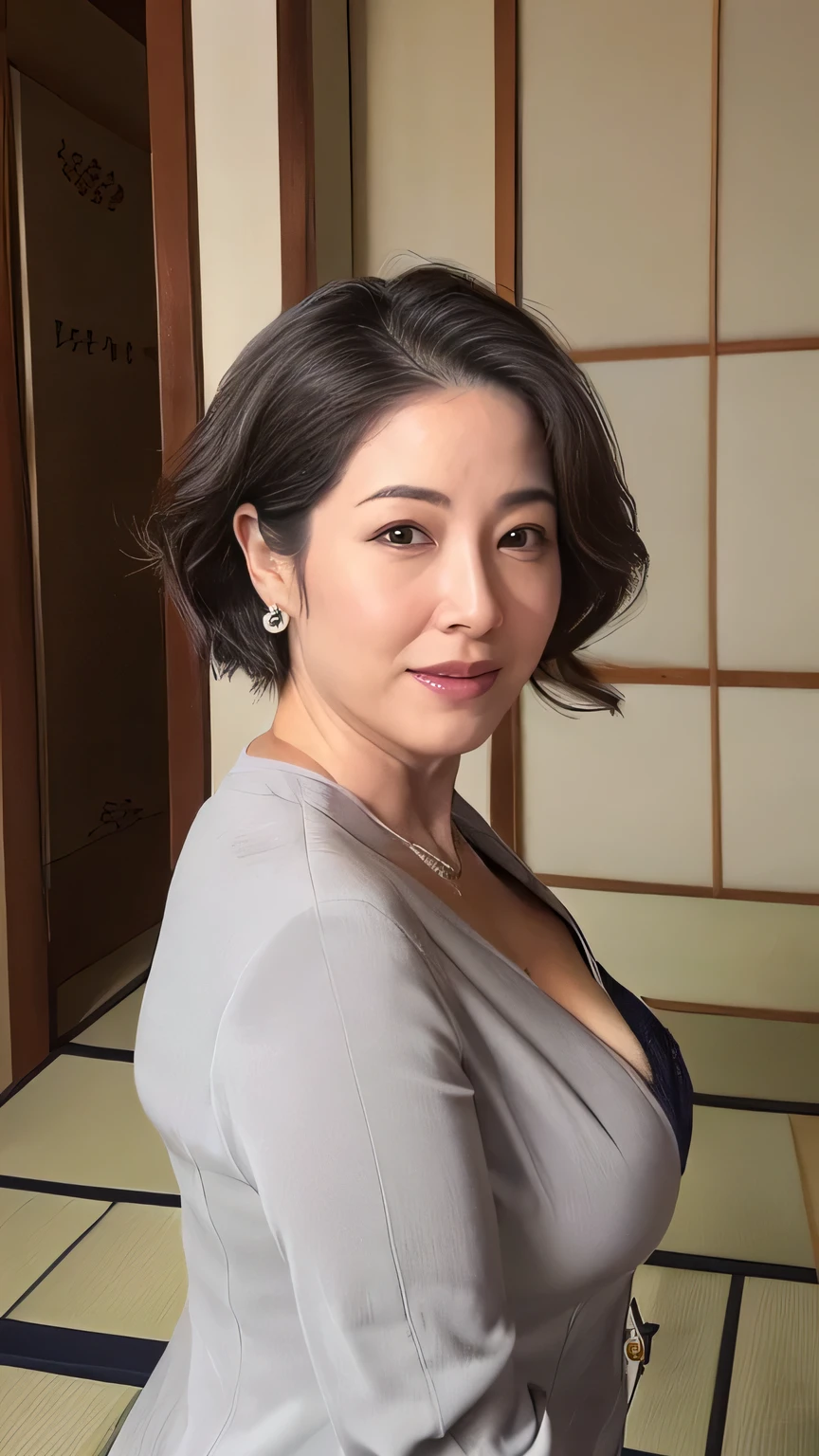 Realistic,(Japanese mature female politician:1.8),(55 years old:1.5),Head close-up,ass pov、
Cleavage,Earrings,Real Skin,(Huge breasts, Saggy breasts:1.2),Wide Hips,Lower abdomen,Hotel Rooms,From below,