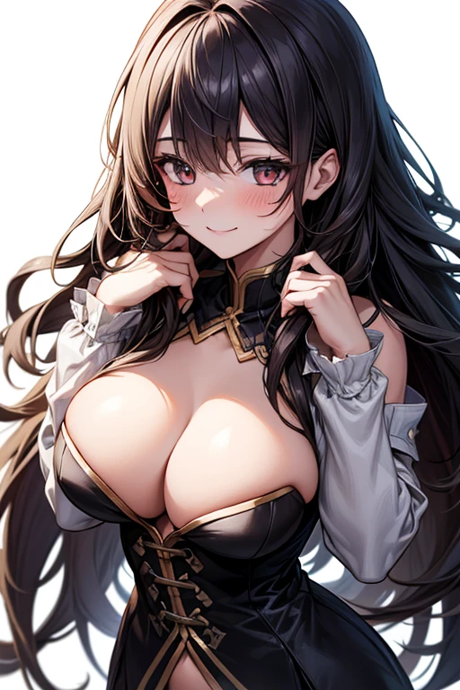 One person, High resolution, Long Hair, Gaze, smile, masterpiece, accurate, Highest quality, Ultra high definition, Large Breasts, Blushing, Simple Background, 