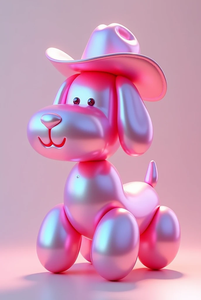 Iridescent pink balloon dog with cowboy hat 