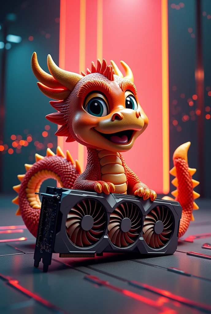 Create an anniversary birthday card featuring MSI Lucky dragon and a MSI rtx Grafikkarte