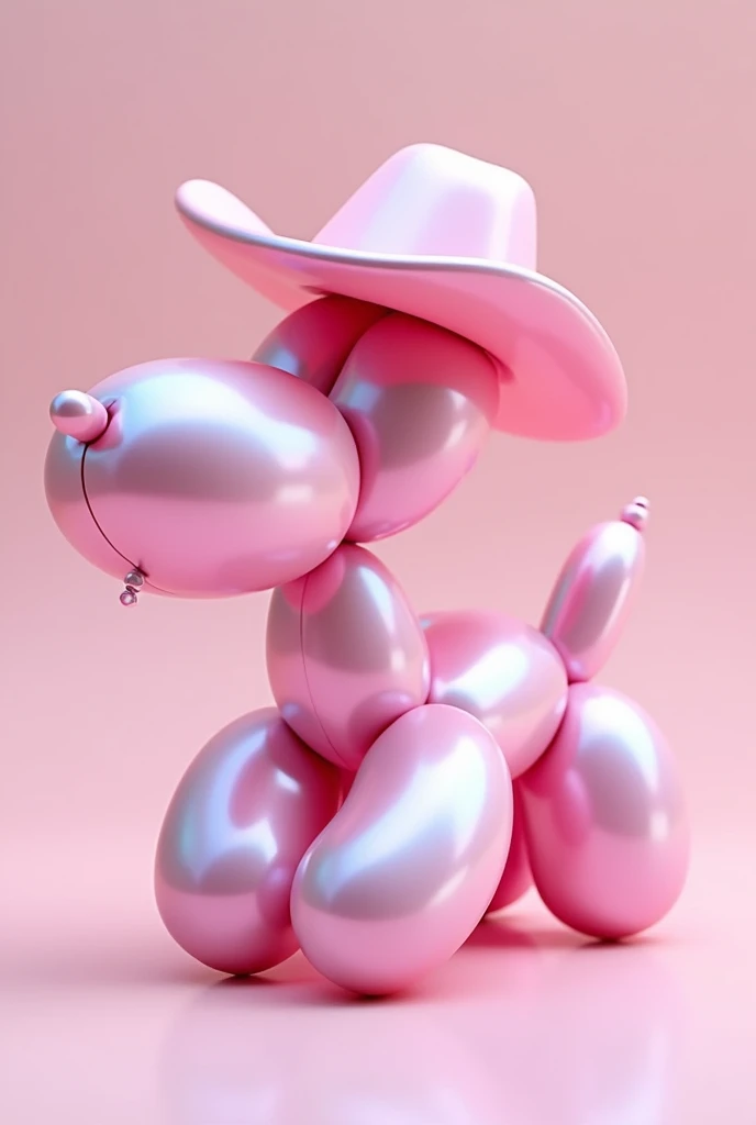 Iridescent pink balloon dog with cowboy hat 