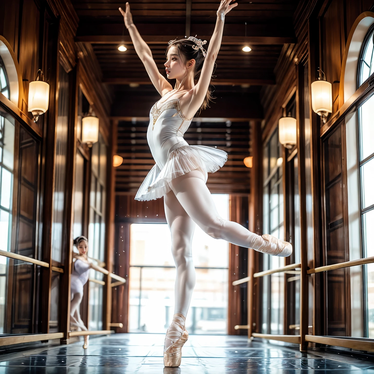 SFW, ExtremelyDetailed (((Ballet Dancer Team Kawaii Kids in a row:1.4))), Childish perfect face, Reflective Eyes, Detailed(Delicate Clothing textures), Corrected Leg to Foot Line, Corrected Childish Hand, Dynamic Joyful Expressions LifeLike Rendering, ((Specular Reflection:0.8)), TopQuality 8K Ultra-detailed masterpiece (ProfessionalPhoto:1.37)(Acutance:0.8),(Luminism:1.28), facing away (from side )